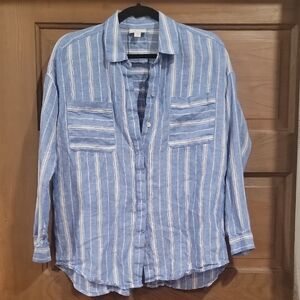 J. Jill Blue and White Linen Shirt